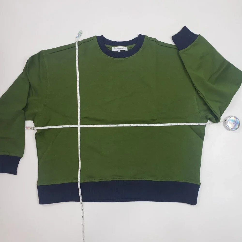 We Wore What Crewneck Sweatshirt Womens Small Colorblocked Hunter Green & Navy - Picture 5 of 16
